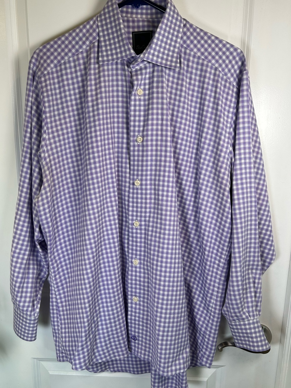 David Donahue Lavender Cotton Gingham Button-Down Dress Shirt 16 32/33